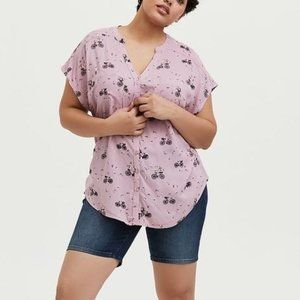 Torrid Mauve Pink Challis Bicycle Print Top 3-3X